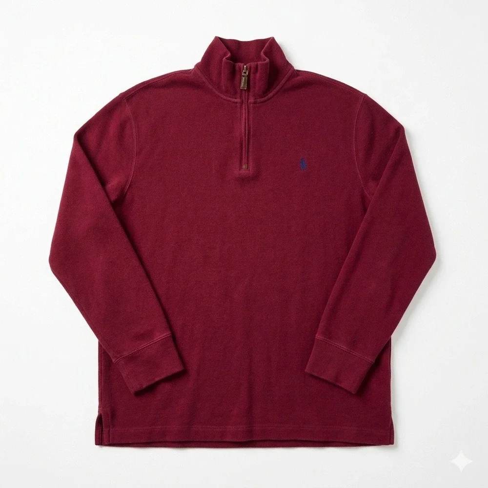 Polo‎ Ralph Lauren Quarter Zip Pullover Sweater Men's Large Burgundy Red Cotton